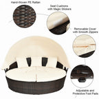 Alora Premium 76-Inch Round Outdoor Patio Rattan Daybed W/ Canopy & Table