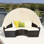 Alora Premium 76-Inch Round Outdoor Patio Rattan Daybed W/ Canopy & Table