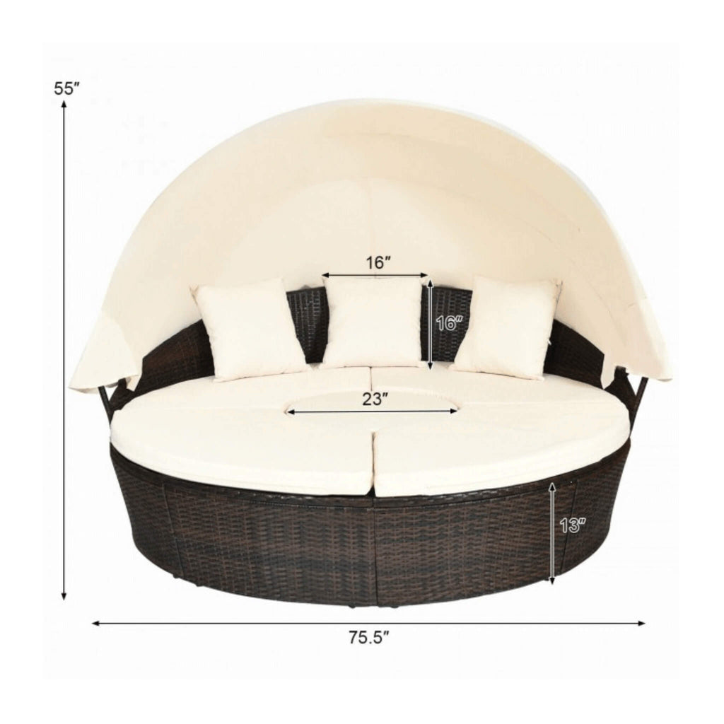 Alora Premium 76-Inch Round Outdoor Patio Rattan Daybed W/ Canopy & Table