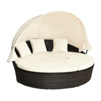 Alora Premium 76-Inch Round Outdoor Patio Rattan Daybed W/ Canopy & Table