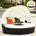 Alora Premium 76-Inch Round Outdoor Patio Rattan Daybed W/ Canopy & Table