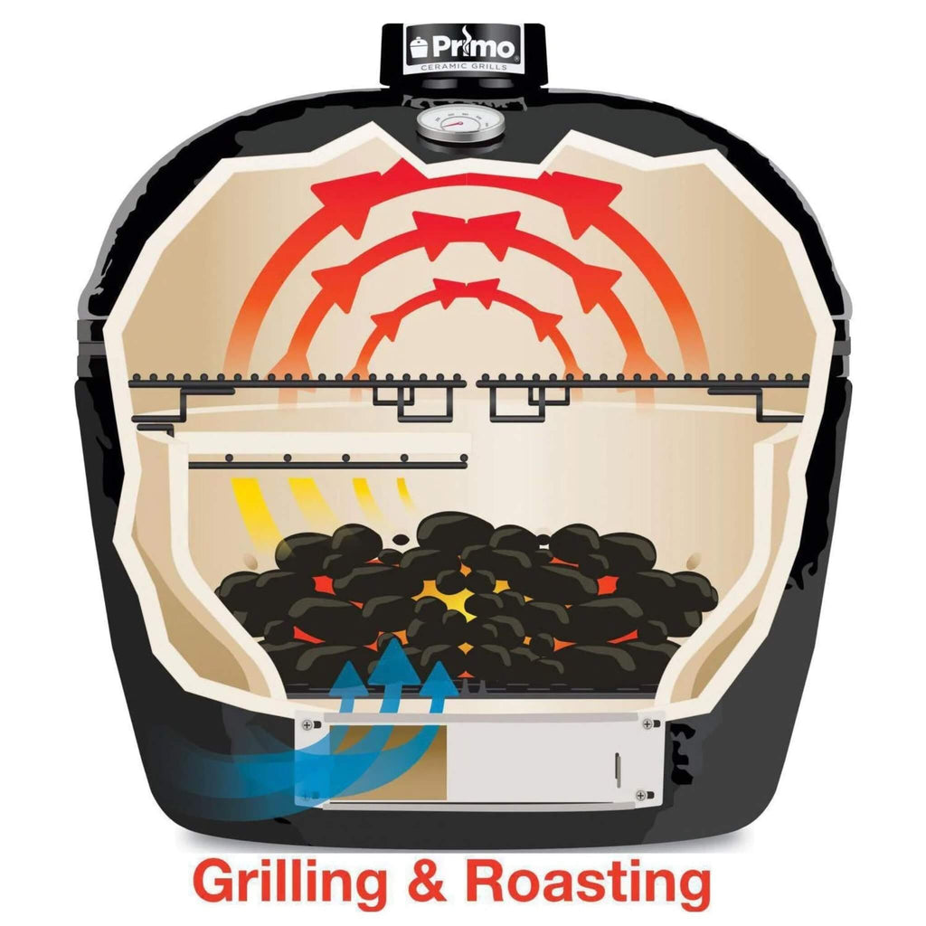 Primo Oval Large 300 All-In-One Ceramic Kamado Grill W/ Cradle, Side Shelves & Stainless- Steel Grates