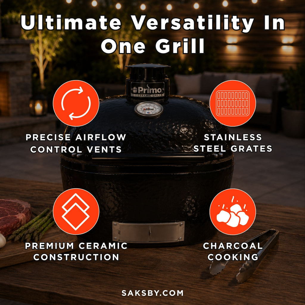 Primo Oval XL 400 Ceramic Kamado BBQ Grill W/ Stainless Steel Grates