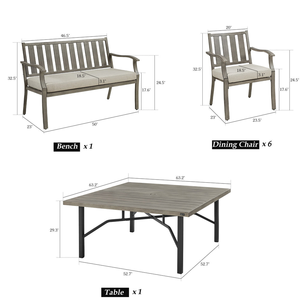 8-Person Patio Square Dining Table Set With Sunbrella® Cushions
