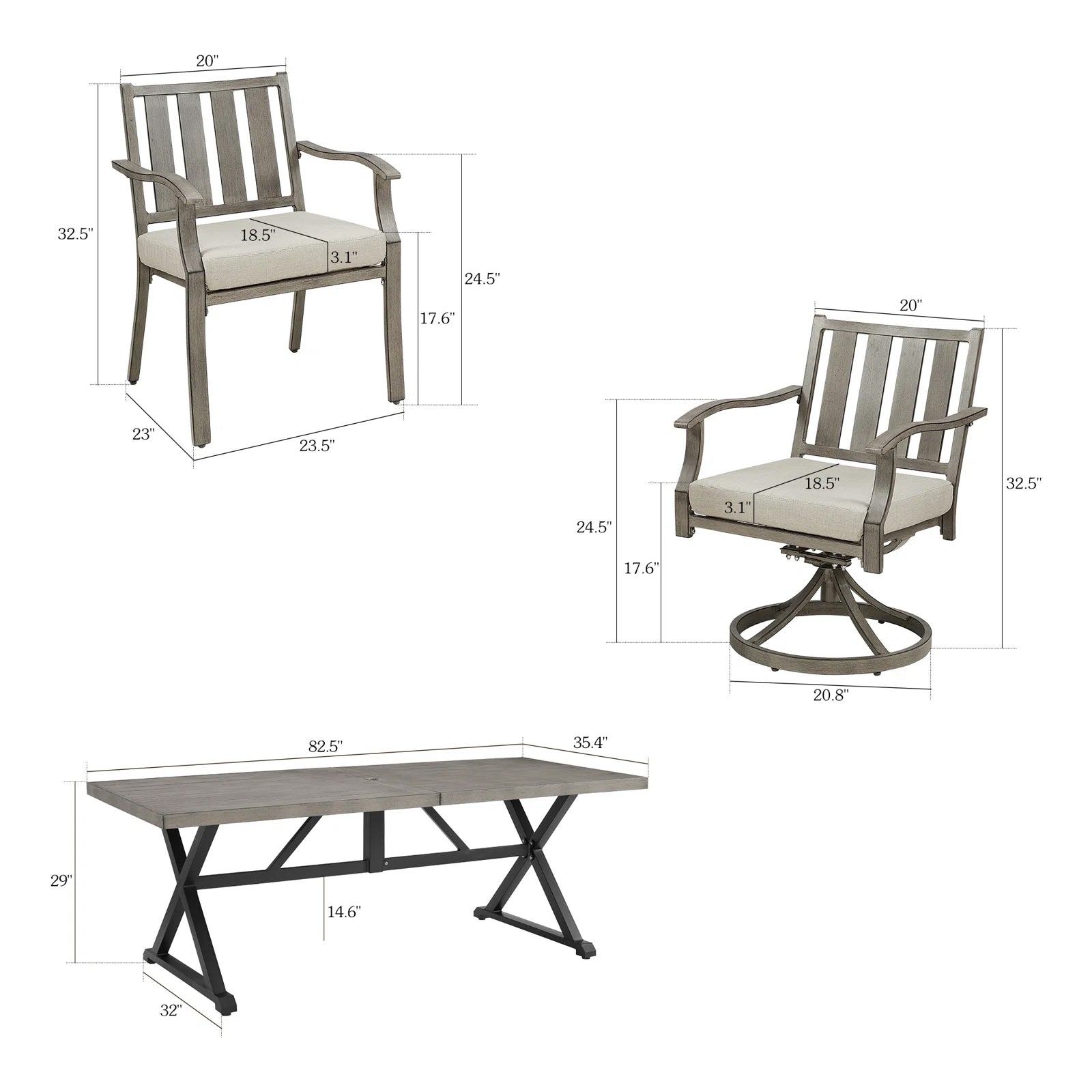 Rectangular Outdoor Dining Set with Sunbrella® Cushions