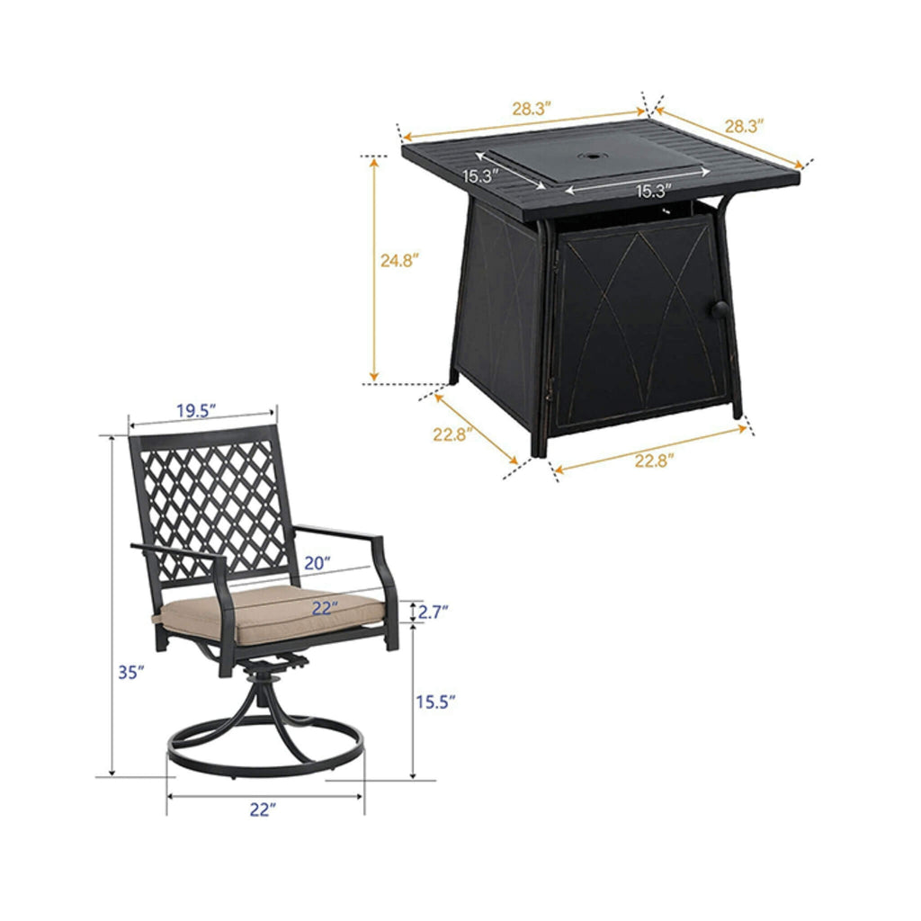 Sophia & William Outdoor Gas Fire Pit Table Set W/ Cushioned Swivel Dining Chairs, 5PCS