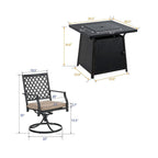 Sophia & William Outdoor Gas Fire Pit Table Set W/ Cushioned Swivel Dining Chairs, 5PCS