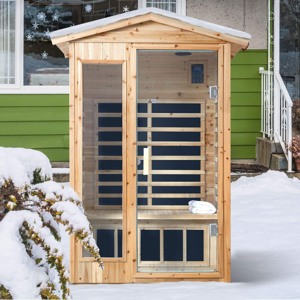 Thermora Vexa 2-Person Outdoor Infrared Sauna | 6 Carbon Panels, Bluetooth & LED Lighting | Old Fir