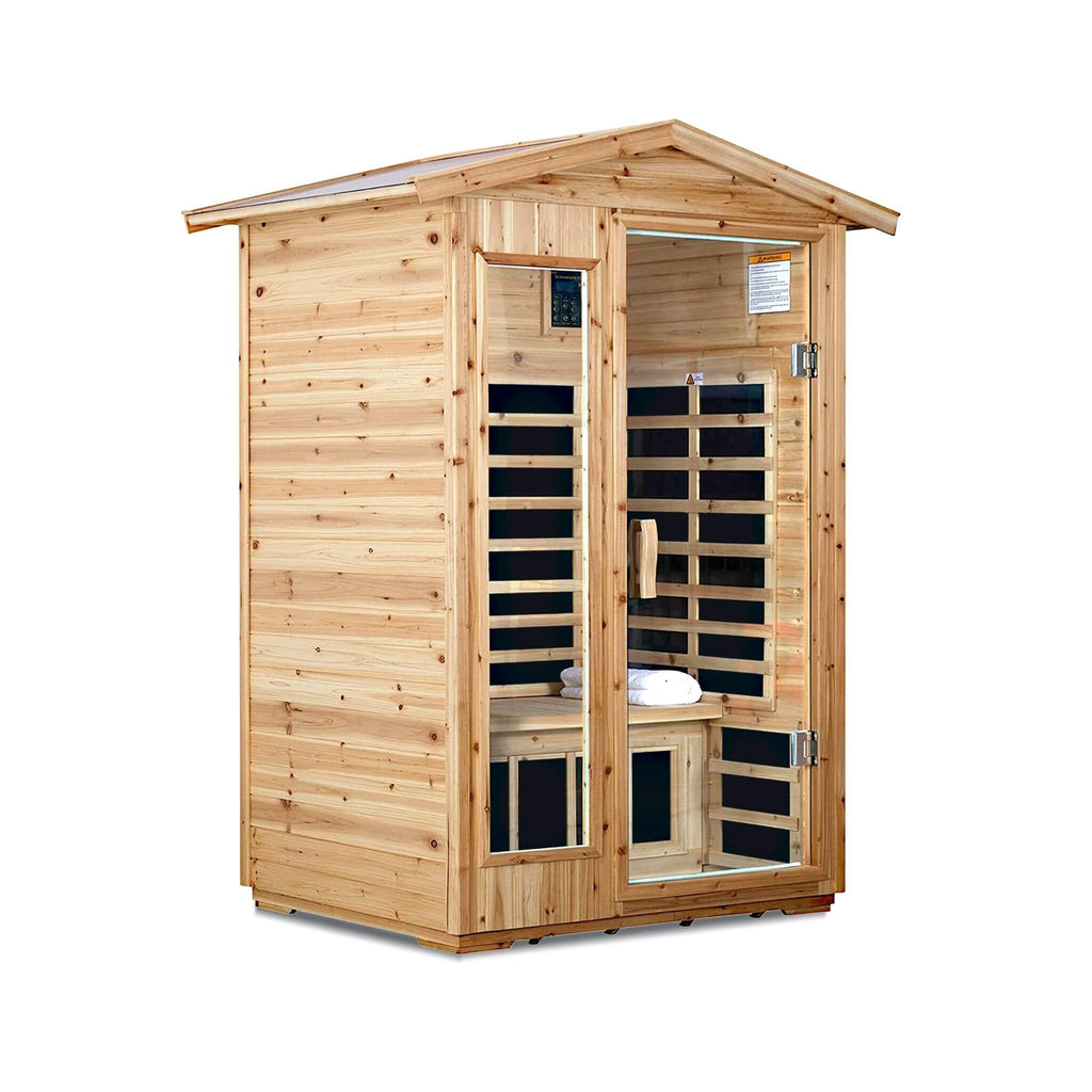 Thermora Vexa 2-Person Outdoor Infrared Sauna | 6 Carbon Panels, Bluetooth & LED Lighting | Old Fir