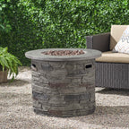 Alora 32-Inch Transitional Outdoor Concrete Round Propane Fire Pit Table, Gray