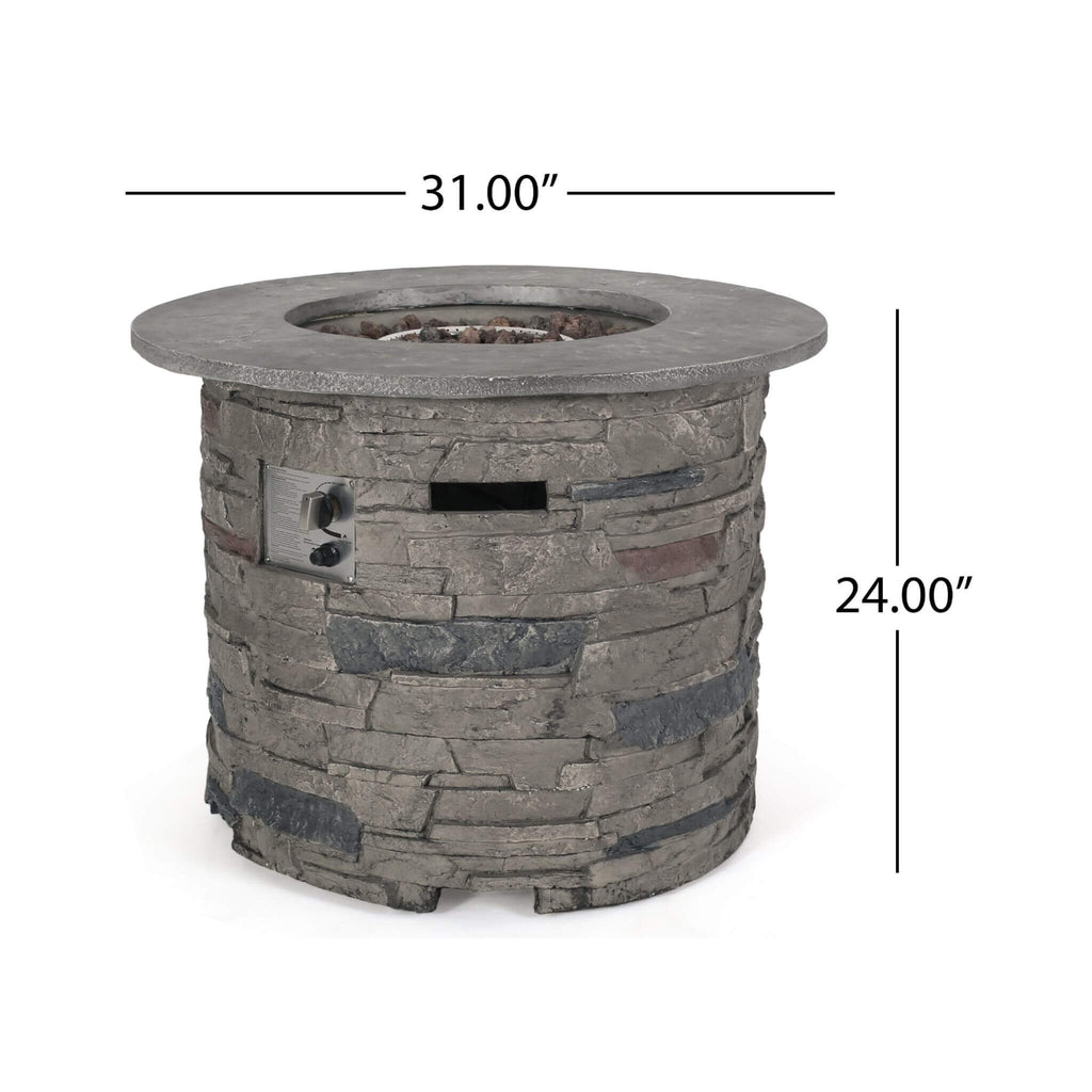Alora 32-Inch Transitional Outdoor Concrete Round Propane Fire Pit Table, Gray