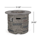 Alora 32-Inch Transitional Outdoor Concrete Round Propane Fire Pit Table, Gray