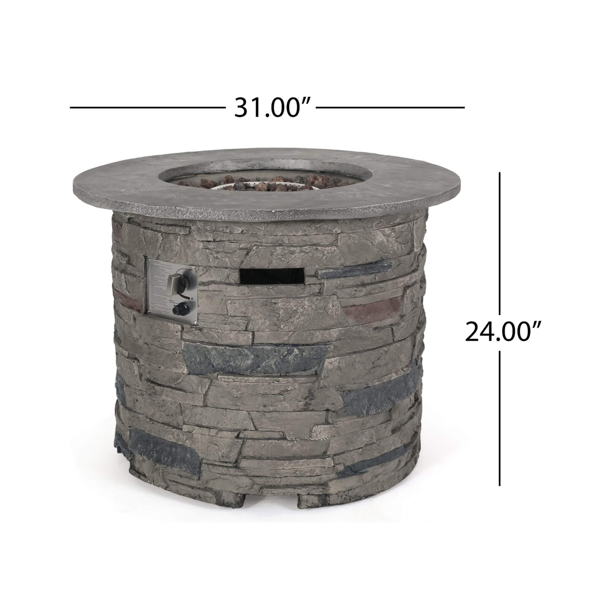 Alora 32-Inch Transitional Outdoor Concrete Round Propane Fire Pit Table, Gray