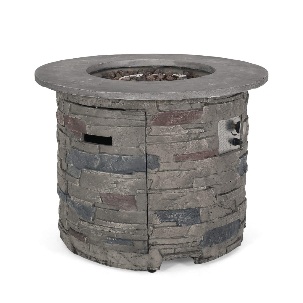 Alora 32-Inch Transitional Outdoor Concrete Round Propane Fire Pit Table, Gray