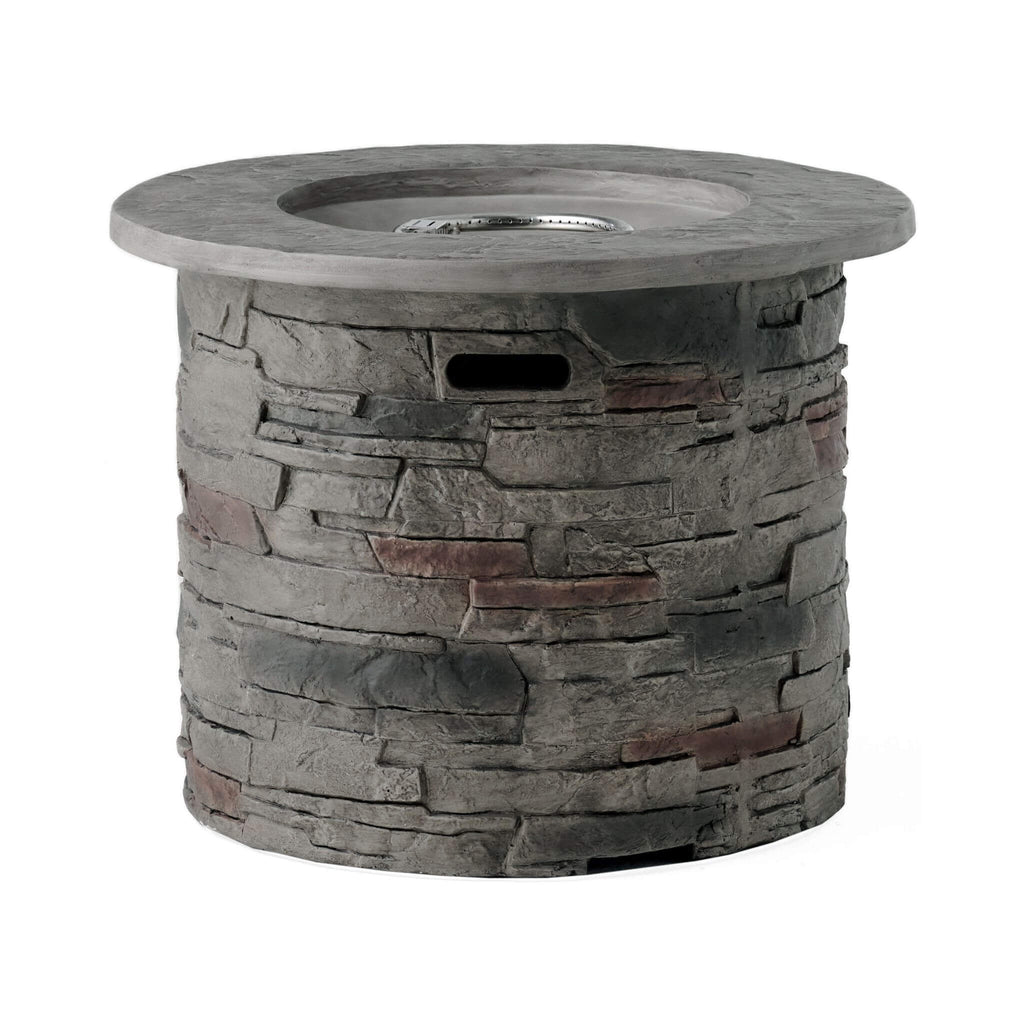 Alora 32-Inch Transitional Outdoor Concrete Round Propane Fire Pit Table, Gray