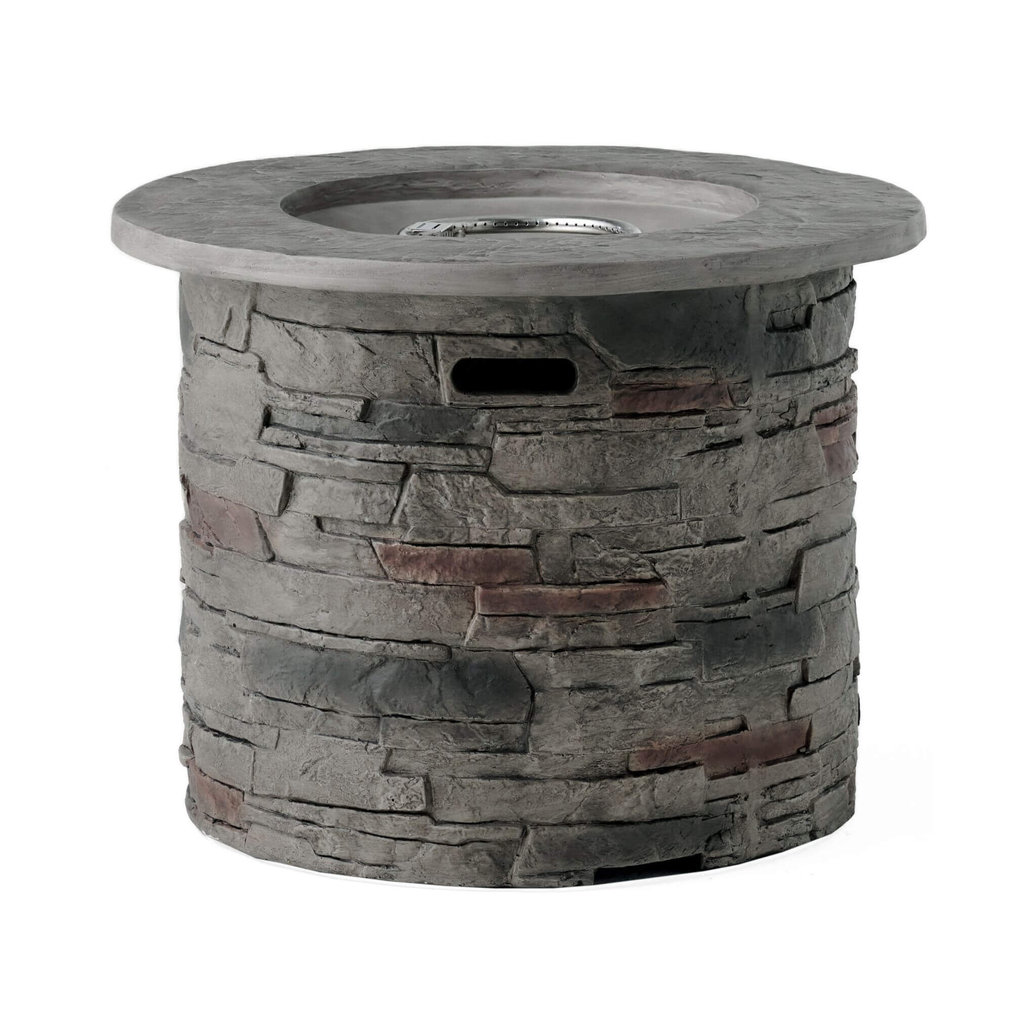 Alora 32-Inch Transitional Outdoor Concrete Round Propane Fire Pit Table, Gray