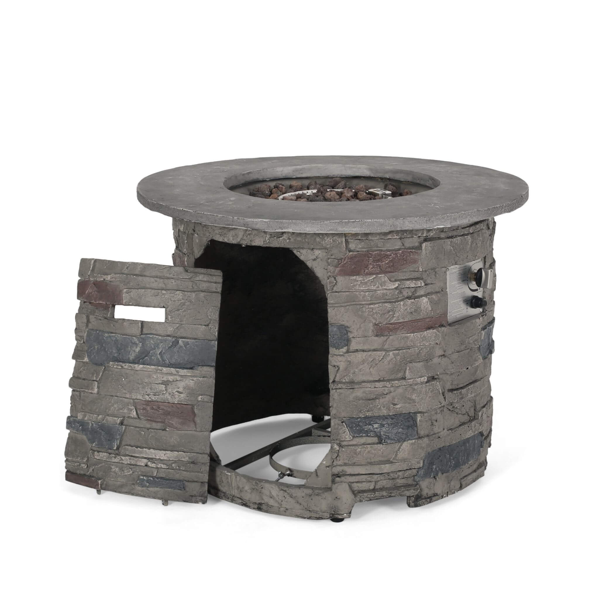 Alora 32-Inch Transitional Outdoor Concrete Round Propane Fire Pit Table, Gray