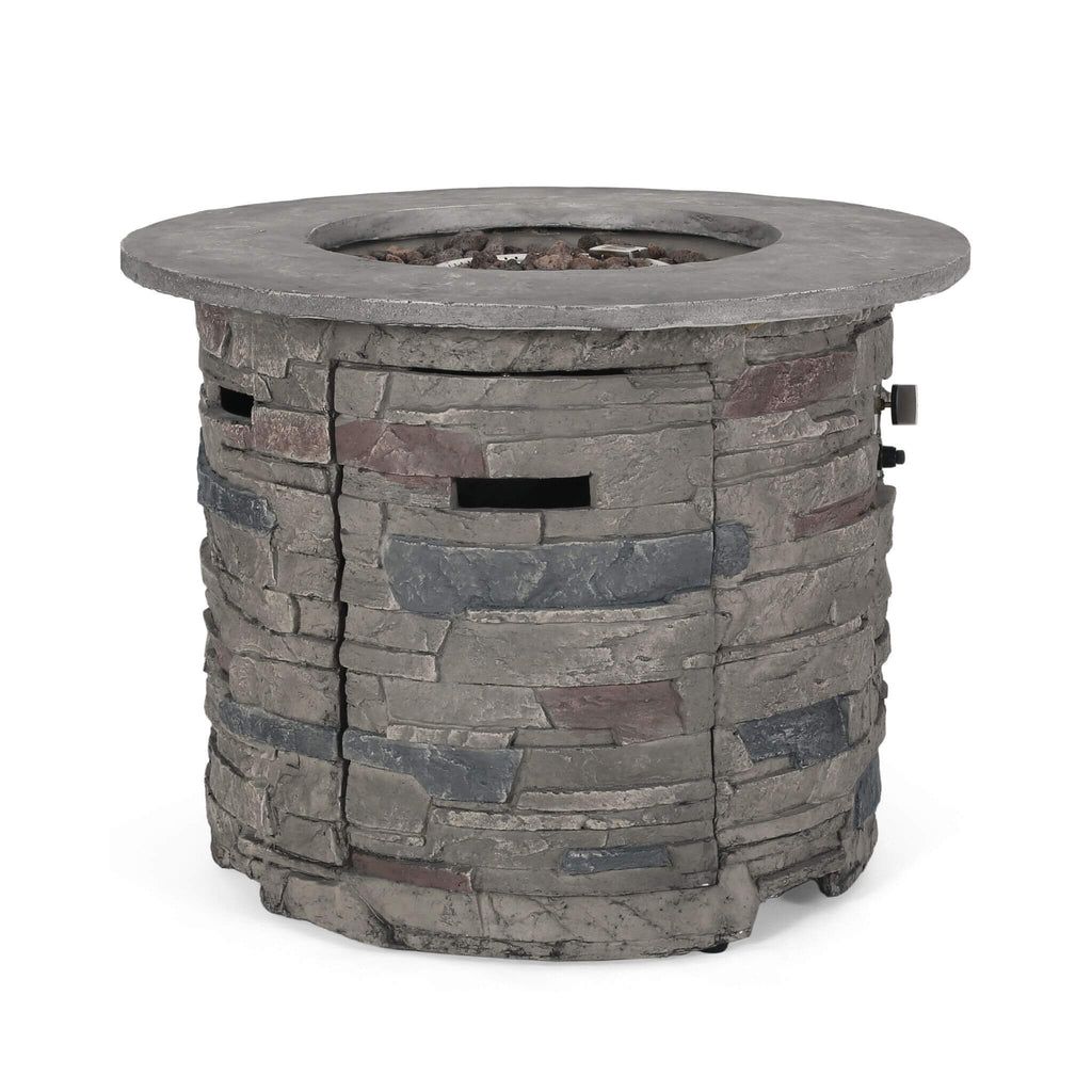 Alora 32-Inch Transitional Outdoor Concrete Round Propane Fire Pit Table, Gray