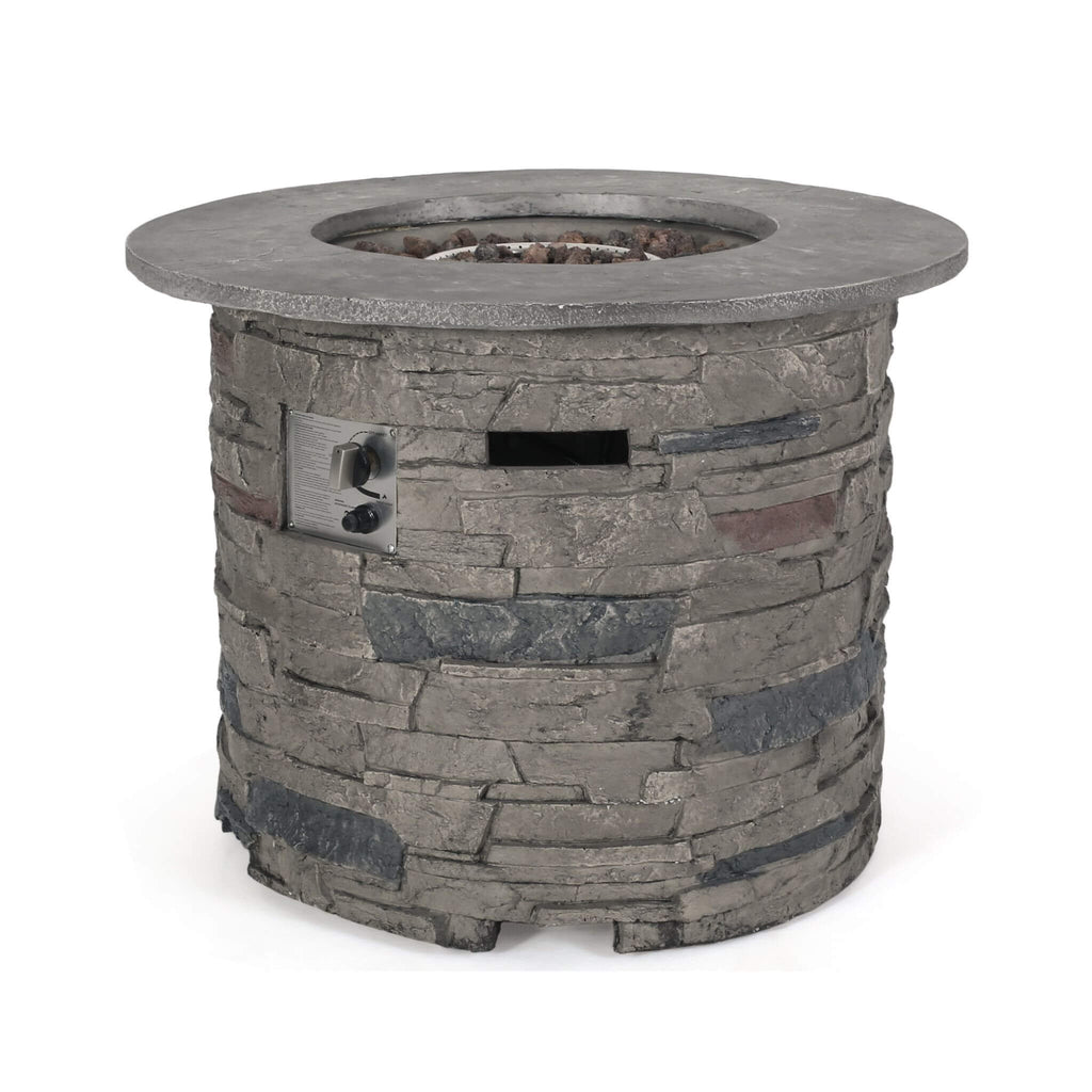 Alora 32-Inch Transitional Outdoor Concrete Round Propane Fire Pit Table, Gray