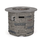 Alora 32-Inch Transitional Outdoor Concrete Round Propane Fire Pit Table, Gray