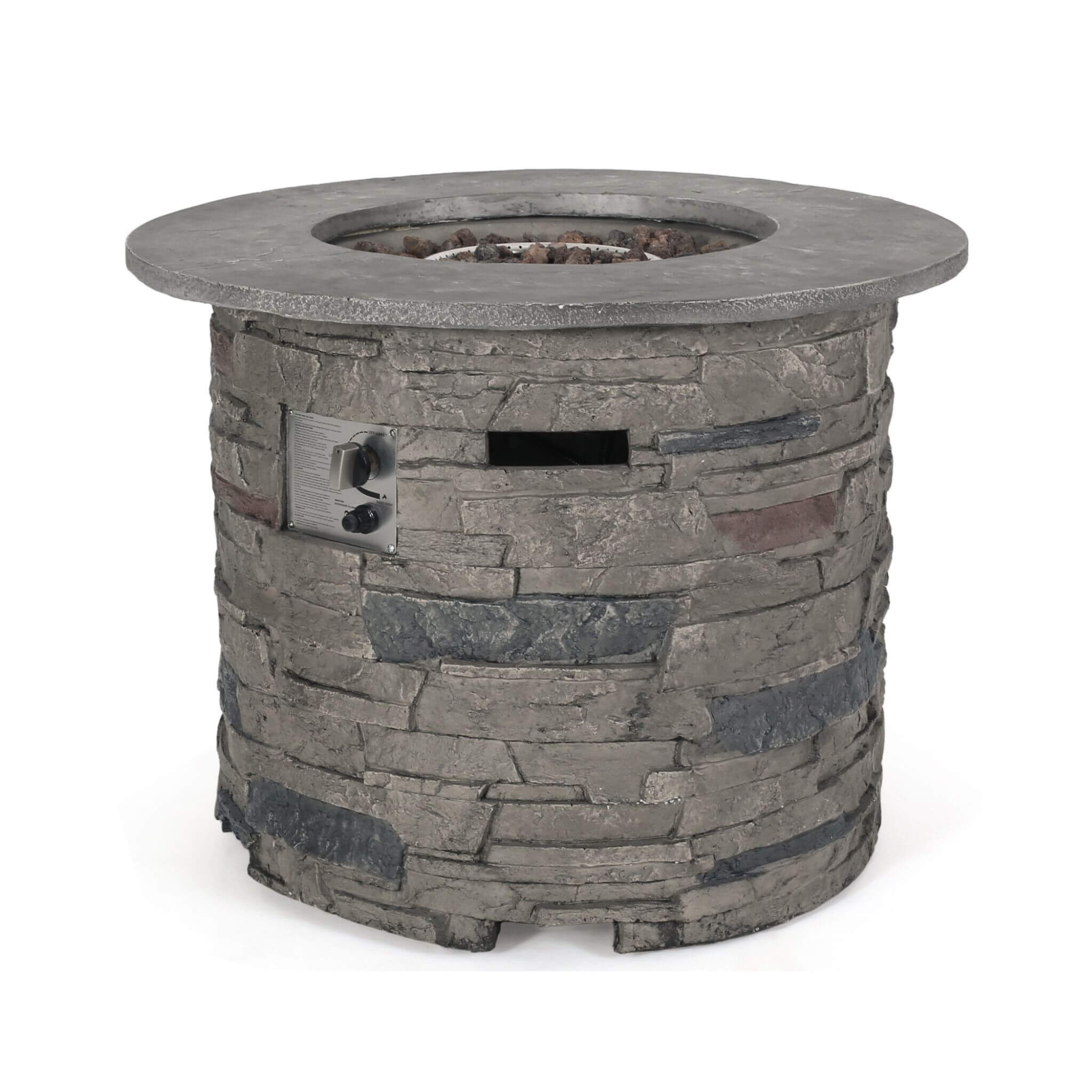 Alora 32-Inch Transitional Outdoor Concrete Round Propane Fire Pit Table, Gray