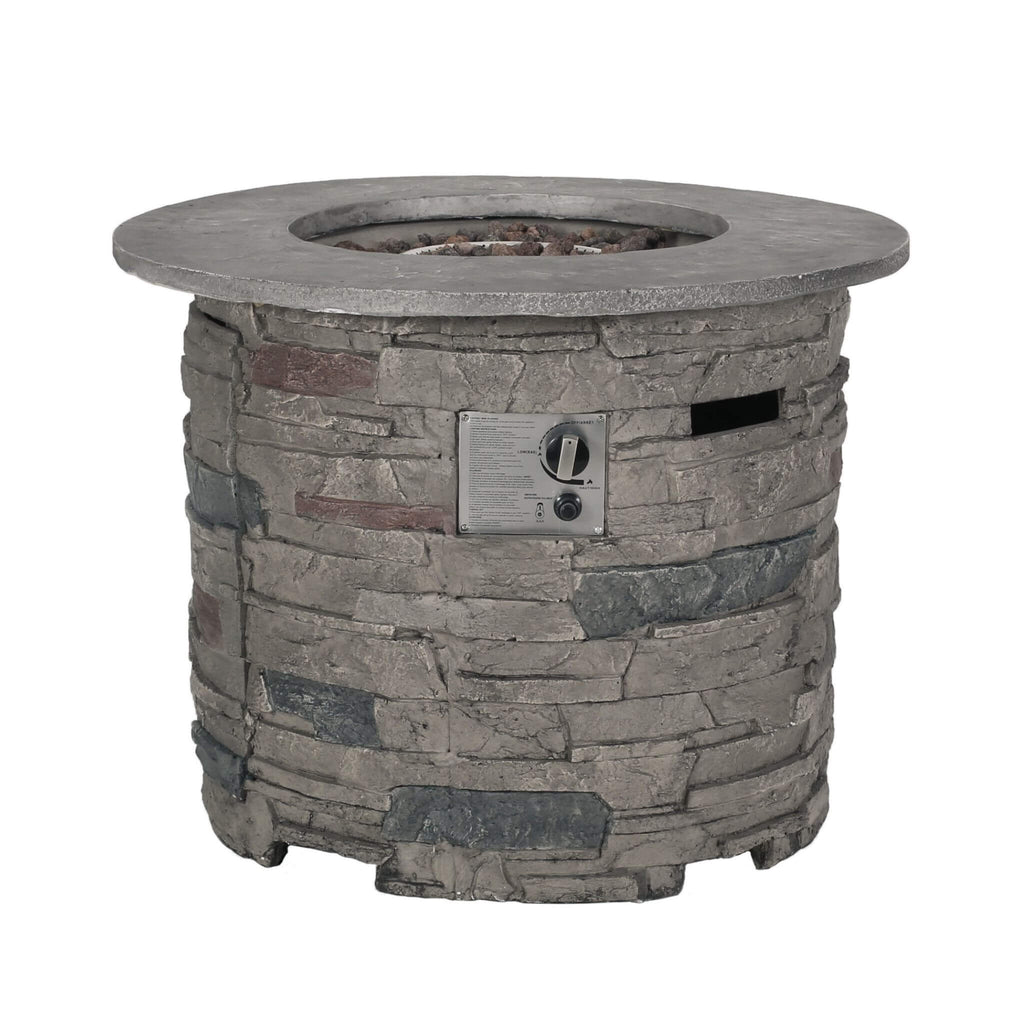 Alora 32-Inch Transitional Outdoor Concrete Round Propane Fire Pit Table, Gray