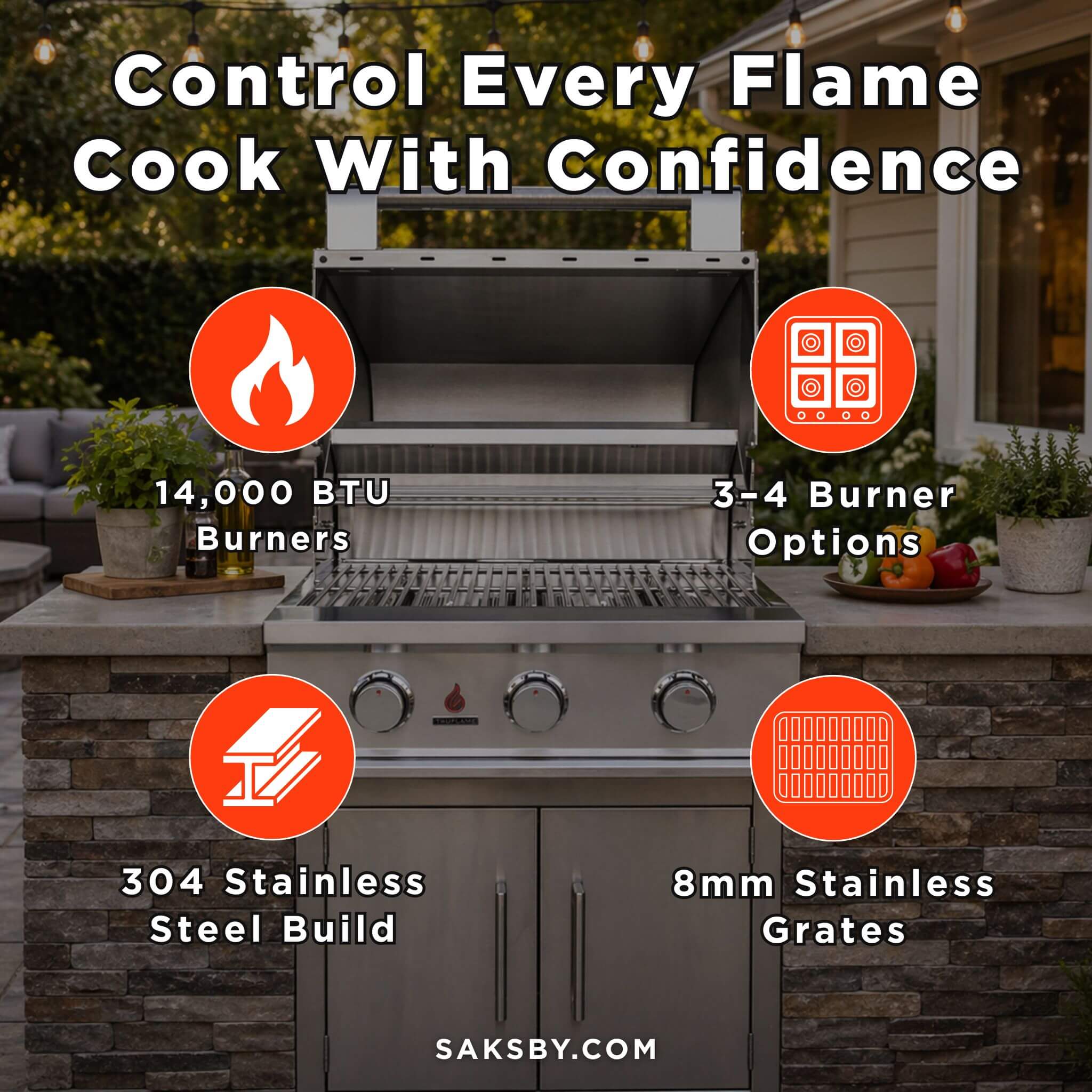 TrueFlame E-Series Built-In Stainless Steel Gas Grill